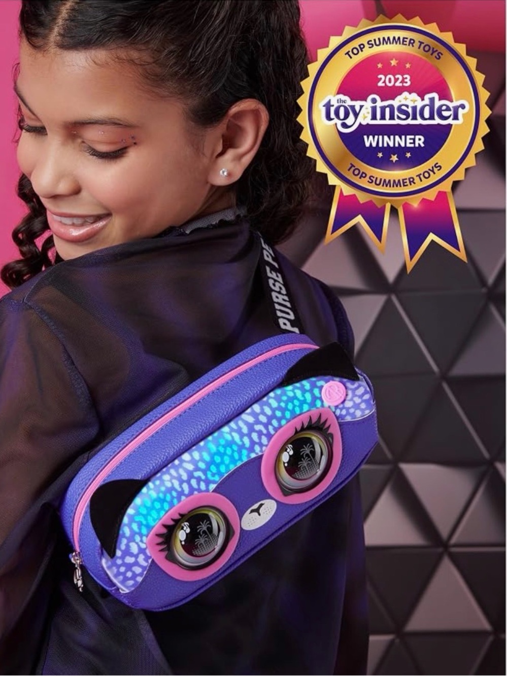 Purple Light-Up & Sound Crossbody Belt Pet Bag Toy, Y2K, Festival, Rave Style
